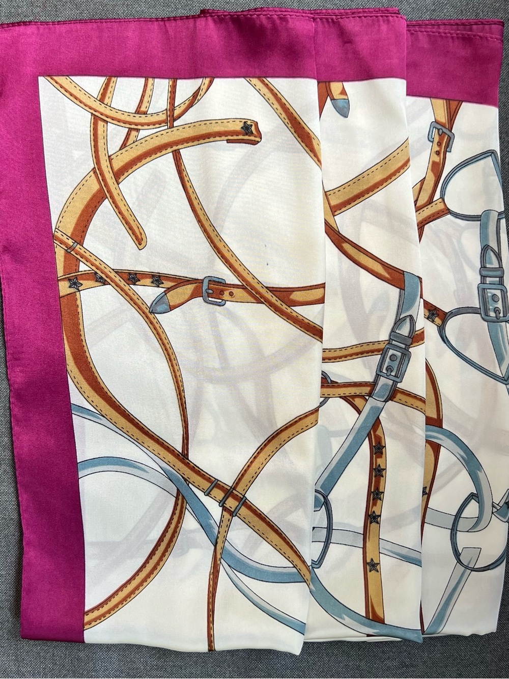 Vintage 100% Silk Horse Bit & Stirrup Equestrian Square 28” Scarf Berry Pink - Picture 7 of 12